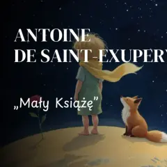 Mały Książę z lisem i różą na planecie, pod rozgwieżdżonym niebem. Streszczenie tej historii jest o przyjaźni i miłości.