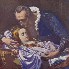 Mężczyzna pochyla się nad śpiącą kobietą, która leży w ozdobnej szkatułce. Obok nich lutnia i róże. To pieśń o cnocie.