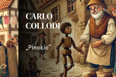 Szczegółowe streszczenie Pinokia: Dziadek Geppetto, Pinokio, Wróżka i inne postacie z bajki.