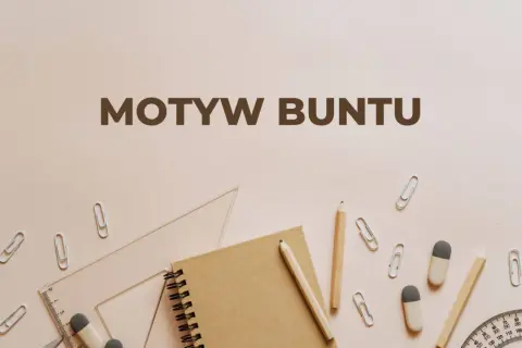 Motyw buntu przeciwko porządkowi społecznemu. Notatnik, ołówki, linijka i spinacze symbolizują narzędzia do tworzenia zmian.