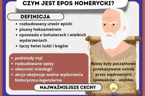 Heksametr co to? Eposy to rozbudowane utwory epickie, pisane podniosłym stylem, opowiadające o bohaterach i ważnych wydarzeniach. Łączą świat ludzi i bogów.