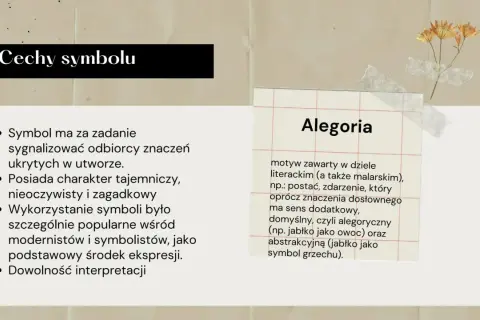 Cechy symbolu i alegoria w literaturze. Symbolizm w literaturze ukrywa znaczenia, a alegoria dodaje głębi.