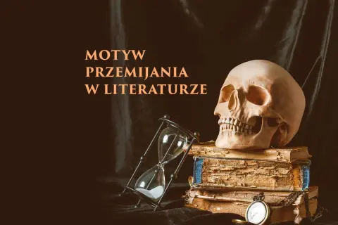 Czas ucieka, jak piasek w klepsydrze. Czaszka na książkach symbolizuje przemijanie, ukazując człowieka wobec niestałości świata.