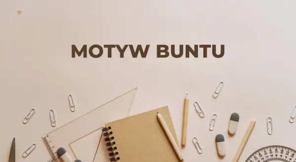 Motyw buntu przeciwko porządkowi społecznemu. Notatnik, ołówki, linijka i spinacze symbolizują narzędzia do tworzenia zmian.