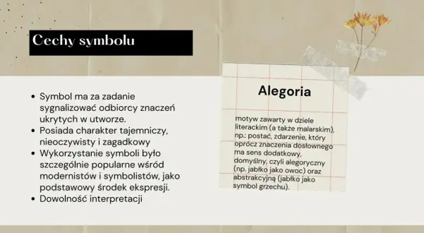 Cechy symbolu i alegoria w literaturze. Symbolizm w literaturze ukrywa znaczenia, a alegoria dodaje głębi.