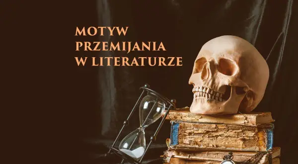 Czas ucieka, jak piasek w klepsydrze. Czaszka na książkach symbolizuje przemijanie, ukazując człowieka wobec niestałości świata.