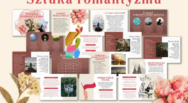 Sztuka romantyzmu: podróż przez emocje, techniki mistrzów, symbolika obrazów, romantyzm w Polsce. Ukazuje ludowość w romantyzmie.