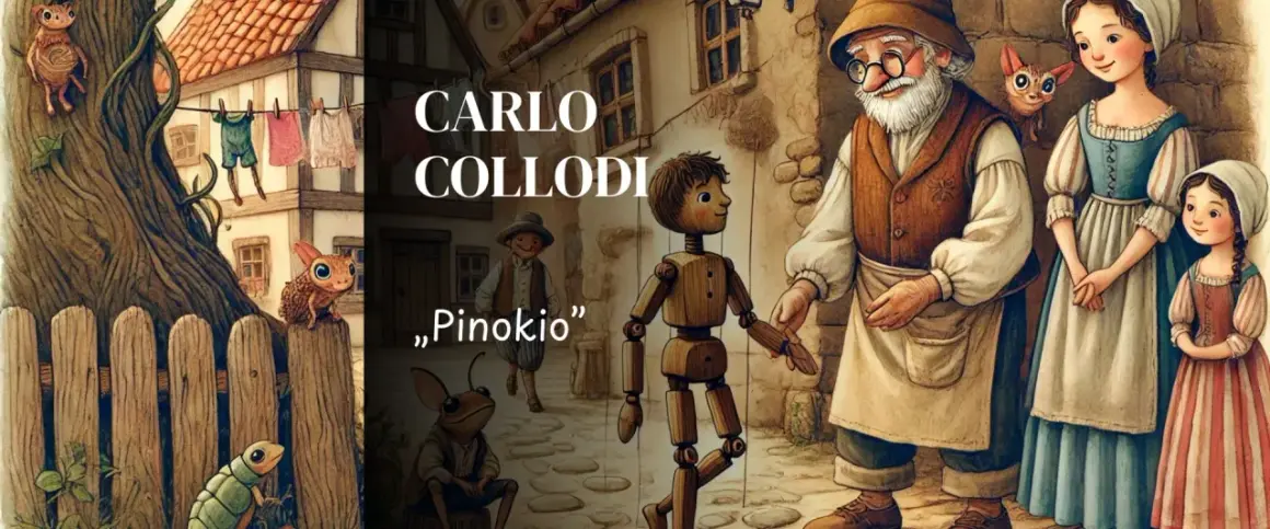 Szczegółowe streszczenie Pinokia: Dziadek Geppetto, Pinokio, Wróżka i inne postacie z bajki.