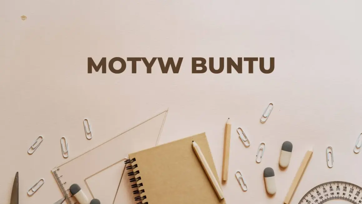 Motyw buntu przeciwko porządkowi społecznemu. Notatnik, ołówki, linijka i spinacze symbolizują narzędzia do tworzenia zmian.