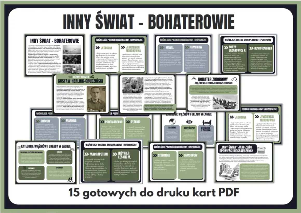 Inny świat bohaterowie: portret Gustawa Herlinga-Grudzińskiego i innych postaci z jego wspomnień.