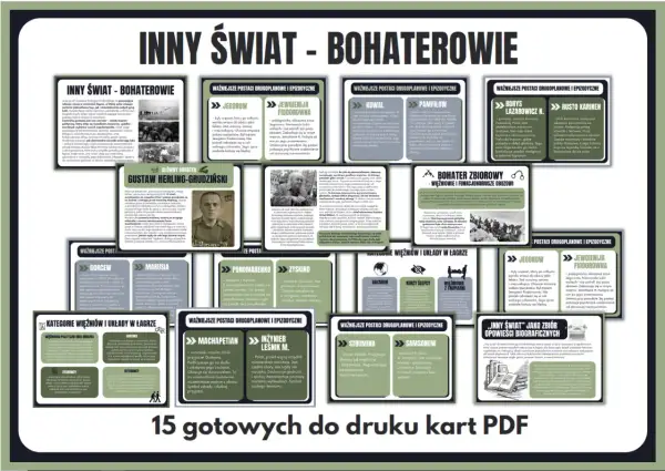Inny świat bohaterowie: portret Gustawa Herlinga-Grudzińskiego i innych postaci z jego wspomnień.